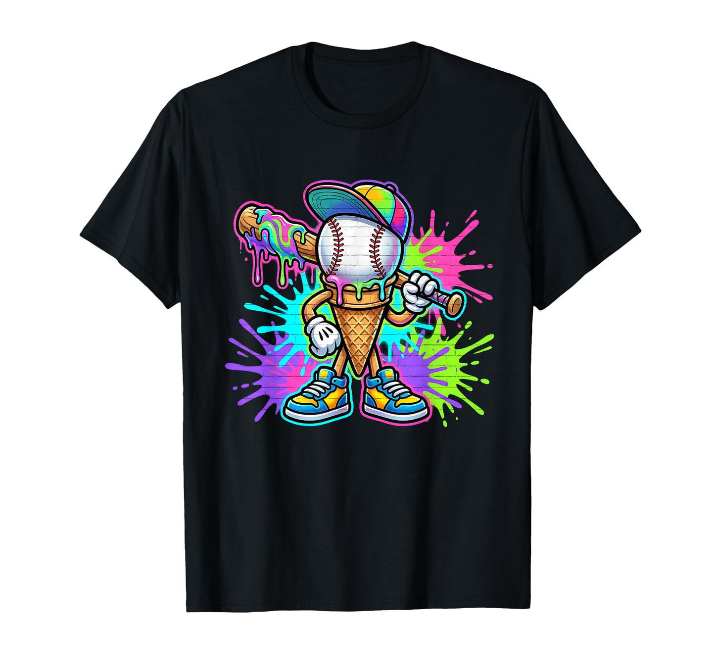 Baseball Ice Cream Drip Baseball Stuff T-Shirt - Custom Art Print Unisex - T-Shirt, Sweatshirt, Hoodie