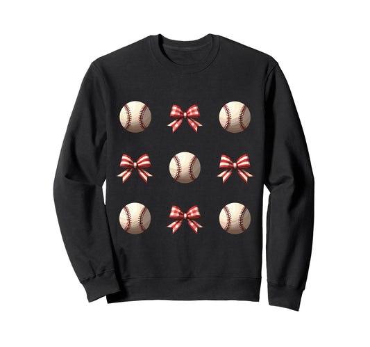 Baseball Coquette Bow Funny Bow Sweatshirt - Trendy Graphic for Adults - T-Shirt, Sweatshirt, Hoodie