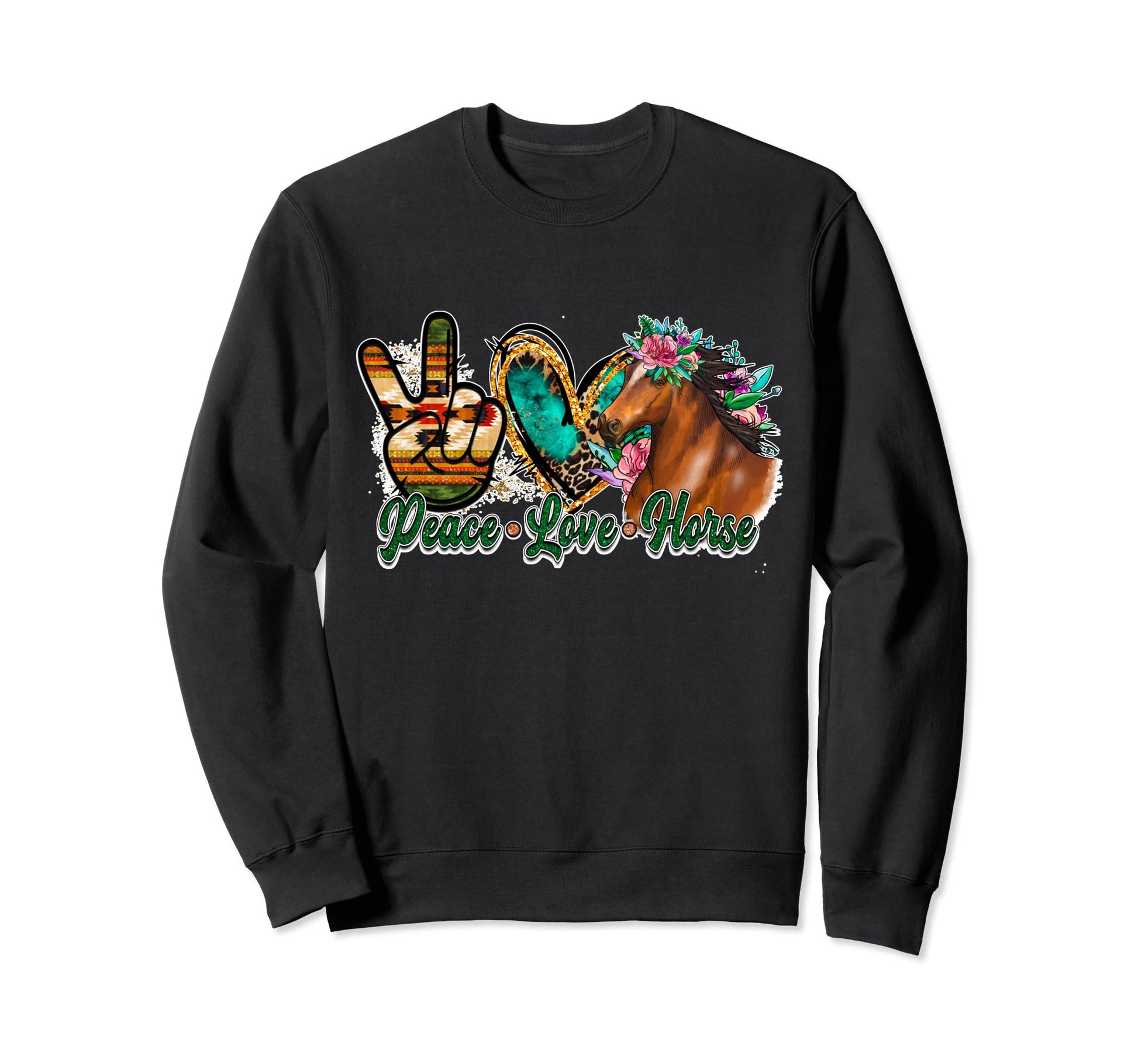 Peace Love Horse Sweatshirt - Aesthetic Graphic for Adults - T-Shirt, Sweatshirt, Hoodie