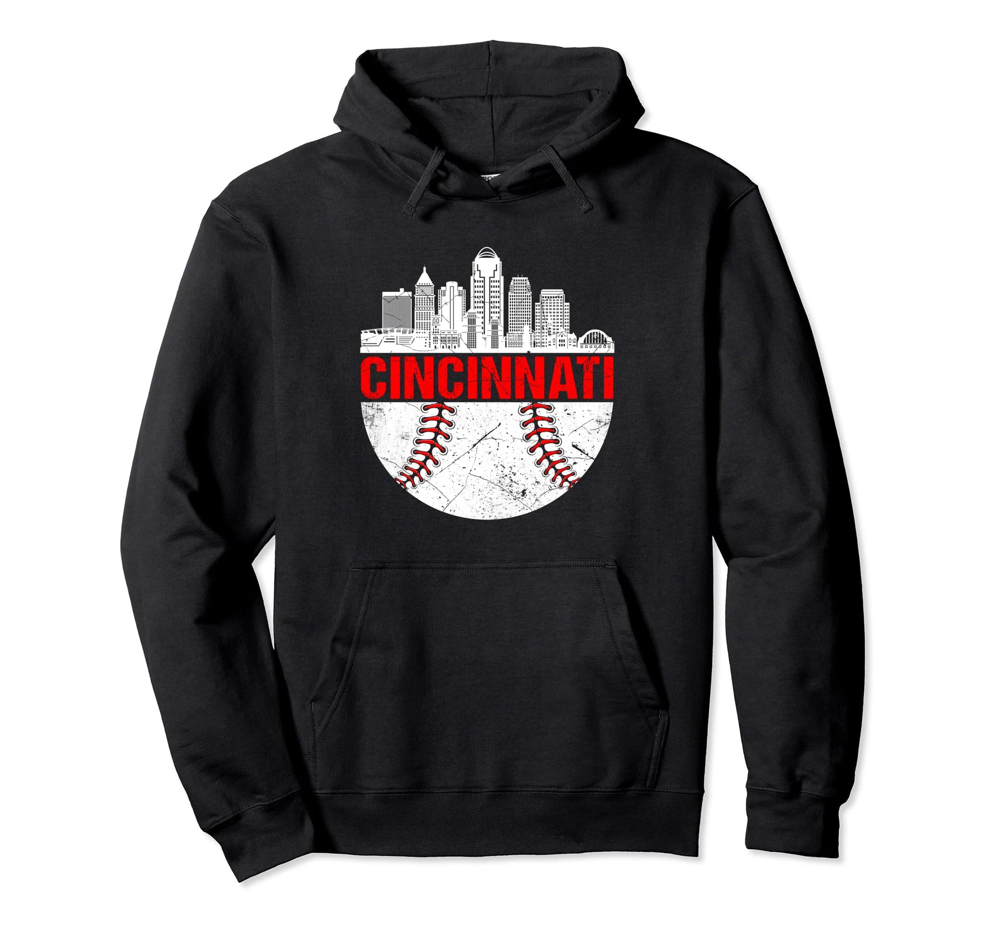 Cincinnati Baseball Distressed Hoodie - Aesthetic Graphic Men Women - T-Shirt, Sweatshirt, Hoodie