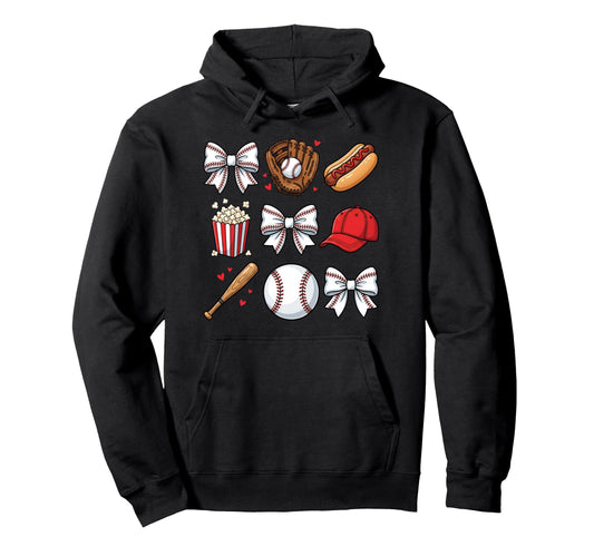 Baseball Coquette Bow Baseball Cheer Hoodie - Custom Art Print Men Women - T-Shirt, Sweatshirt, Hoodie