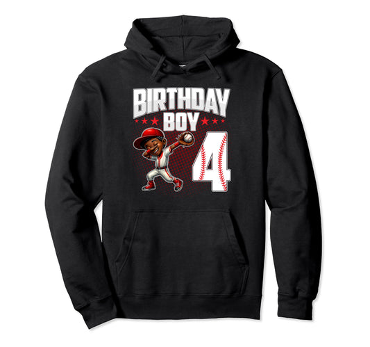 4Th Birthday Baseball Dabbing 4 Years Old Hoodie - Custom Art Print Unisex - T-Shirt, Sweatshirt, Hoodie