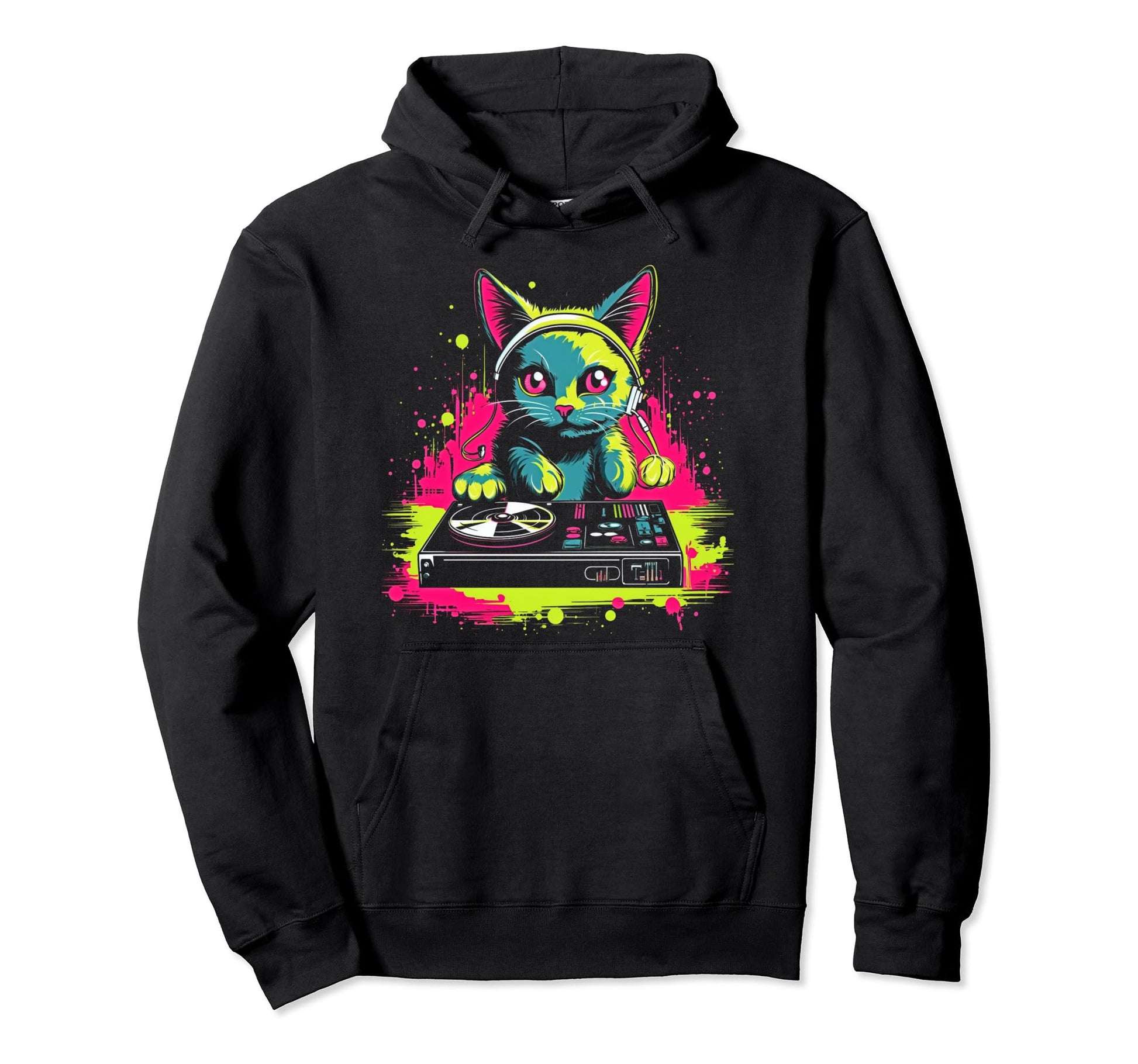 Kawaii Cat Dj Japanese Edm Y2K Hoodie - Casual Everyday Wear for Adults - T-Shirt, Sweatshirt, Hoodie