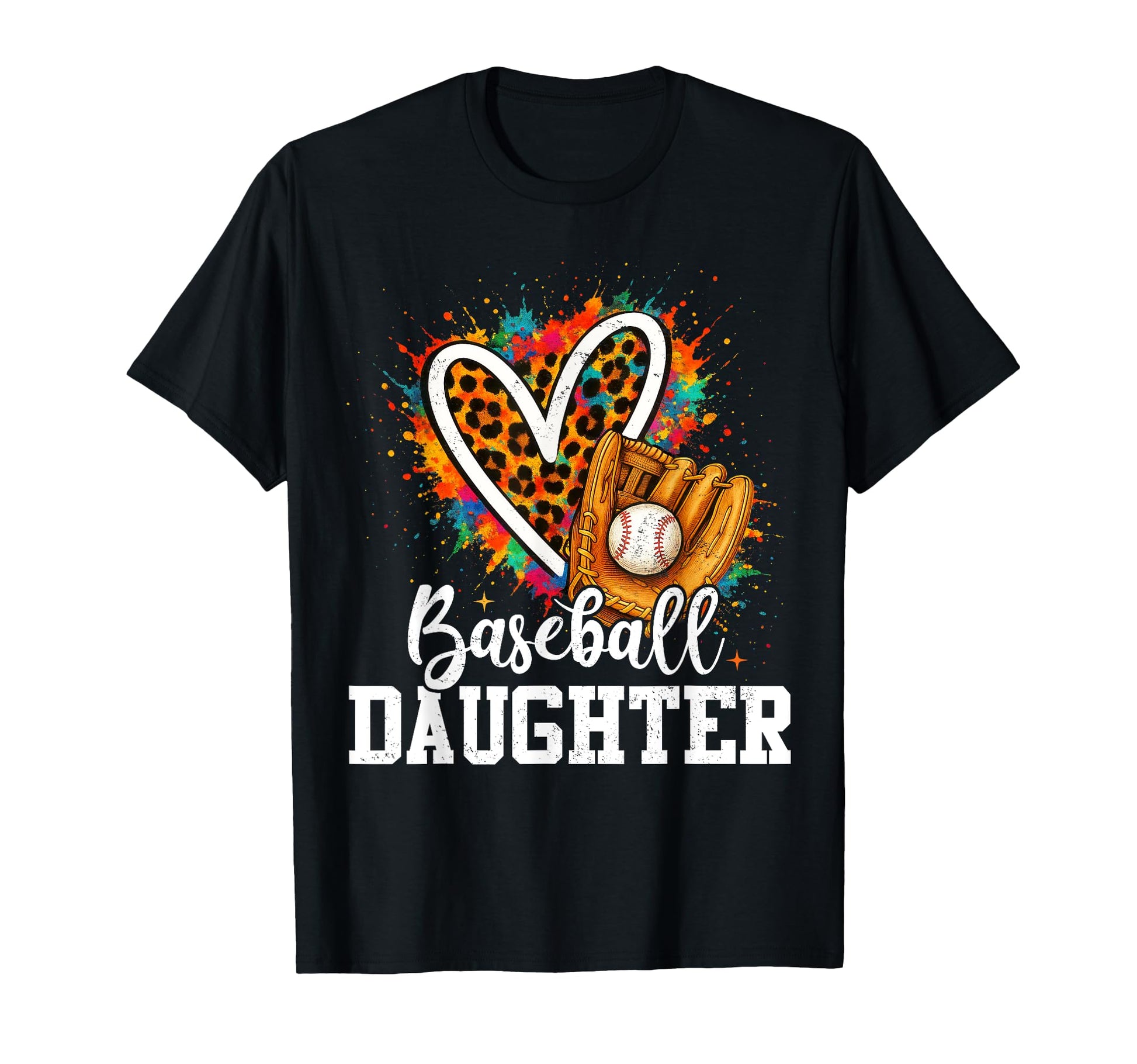 Baseball Daughter Leopard Heart Colorful T-Shirt - Trendy Graphic Unisex - T-Shirt, Sweatshirt, Hoodie