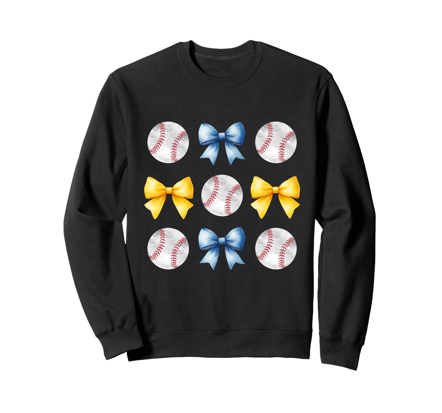 Baseballs Light Blue Yellow Bows Ball Sweatshirt - Unique Graphic Unisex - T-Shirt, Sweatshirt, Hoodie