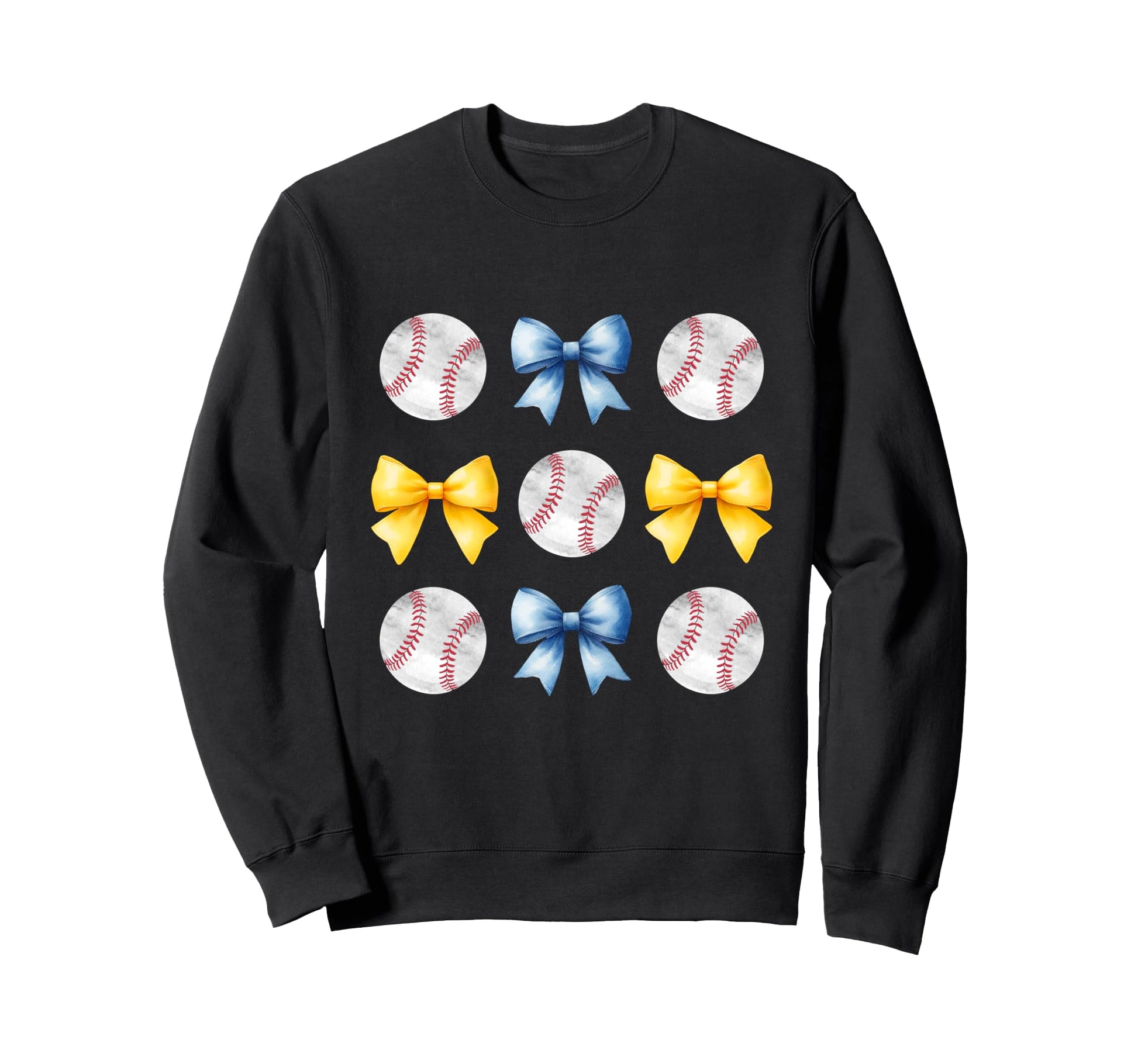 Baseballs Light Blue Yellow Bows Ball Sweatshirt - Unique Graphic Unisex - T-Shirt, Sweatshirt, Hoodie