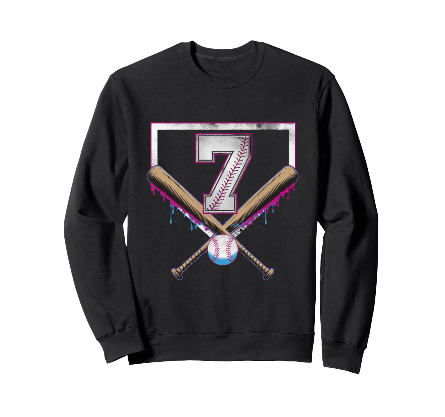 7Th Birthday Baseball Home Ice Cream Sweatshirt - Unique Graphic Unisex - T-Shirt, Sweatshirt, Hoodie
