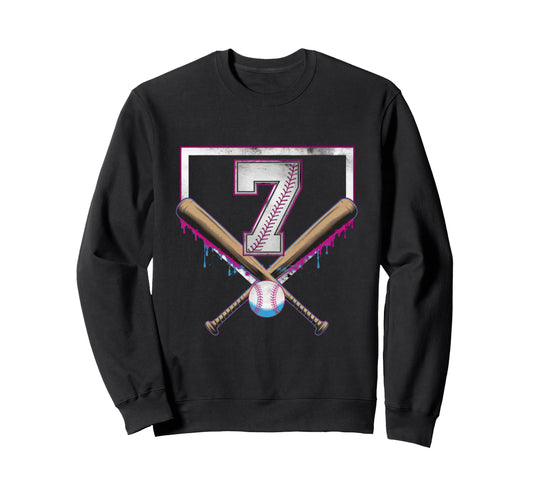 7Th Birthday Baseball Home Ice Cream Sweatshirt - Unique Graphic Unisex - T-Shirt, Sweatshirt, Hoodie
