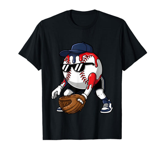 Baseball Fielder Skull Drip Player T-Shirt - Trendy Graphic Men Women - T-Shirt, Sweatshirt, Hoodie