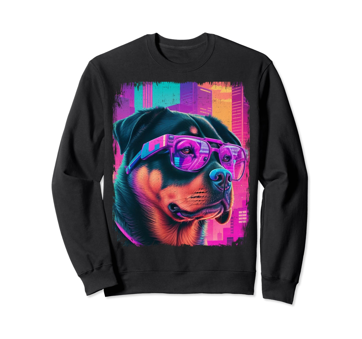 Rottweiler Dog Cyber Vaporwave Sweatshirt - Aesthetic Graphic for Adults - T-Shirt, Sweatshirt, Hoodie