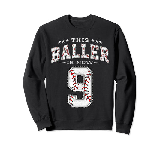 9 Years Old Birthday Baseball Sweatshirt - Custom Art Print for Adults - T-Shirt, Sweatshirt, Hoodie