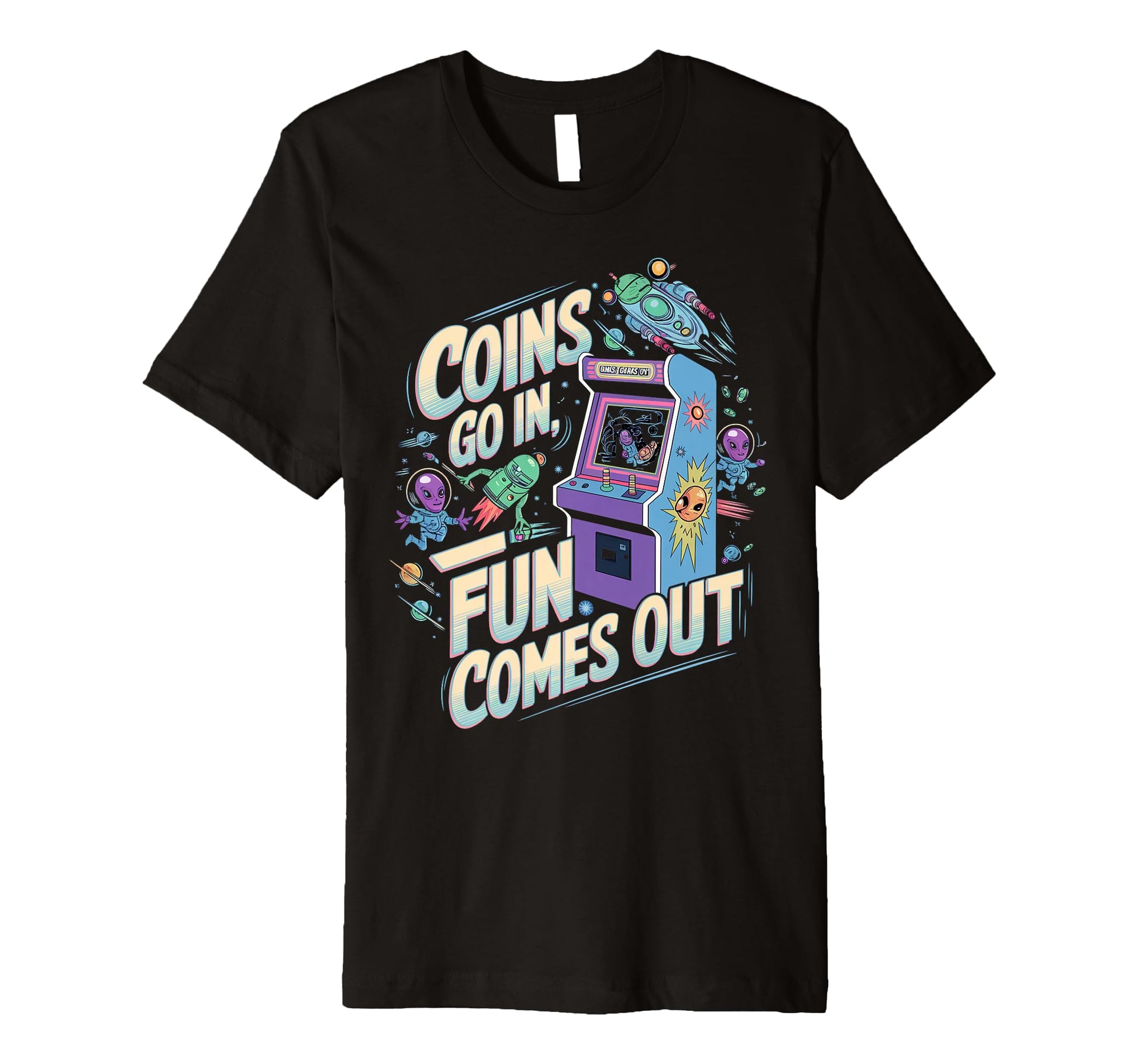 Coins Go Arcade Gamer Gaming Video T-Shirt - Fun Novelty Design Men Women - T-Shirt, Sweatshirt, Hoodie