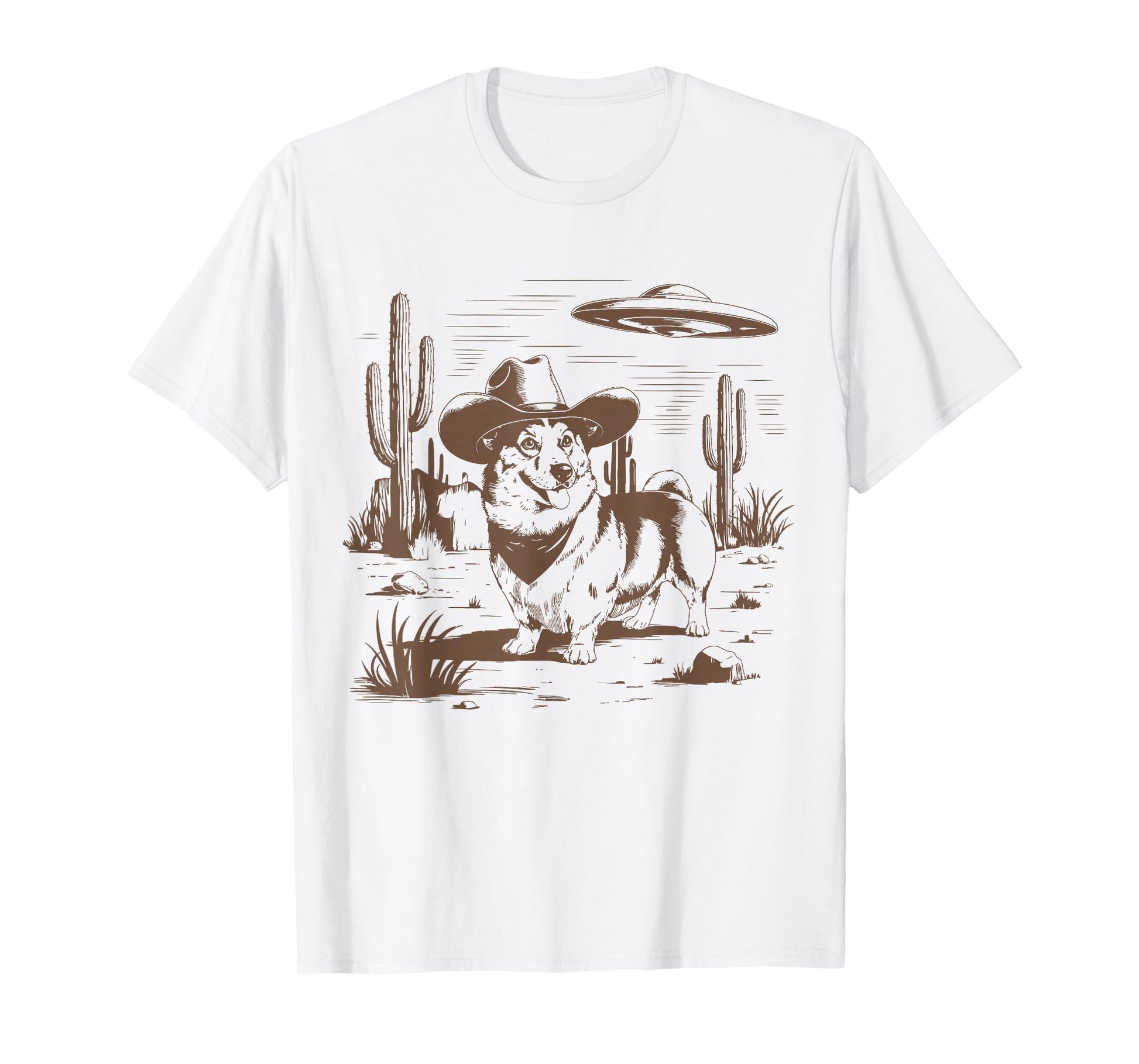 Ufo Corgi Western Alien 90S Wild West T-Shirt - Novelty Apparel for Adults - T-Shirt, Sweatshirt, Hoodie
