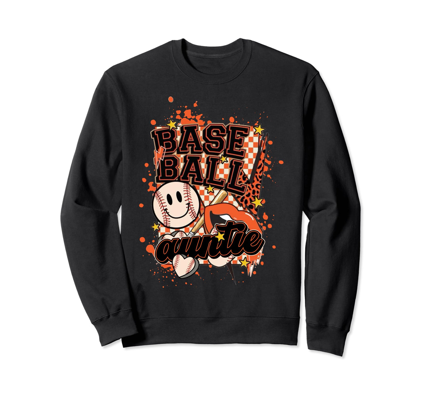 Softball Baseball Auntie Mom Leopard Sweatshirt - Unique Graphic Men Women - T-Shirt, Sweatshirt, Hoodie