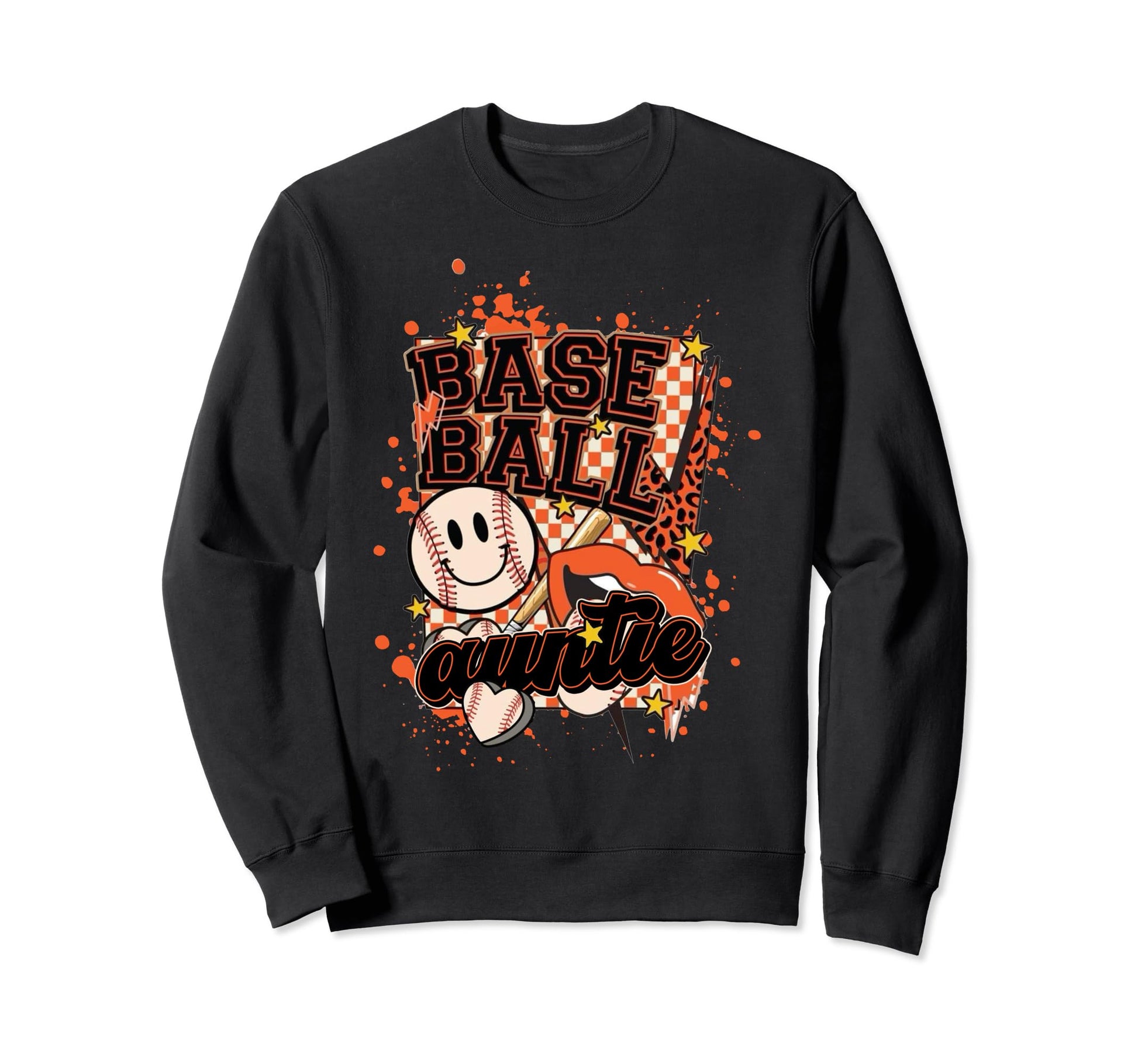 Softball Baseball Auntie Mom Leopard Sweatshirt - Unique Graphic Men Women - T-Shirt, Sweatshirt, Hoodie