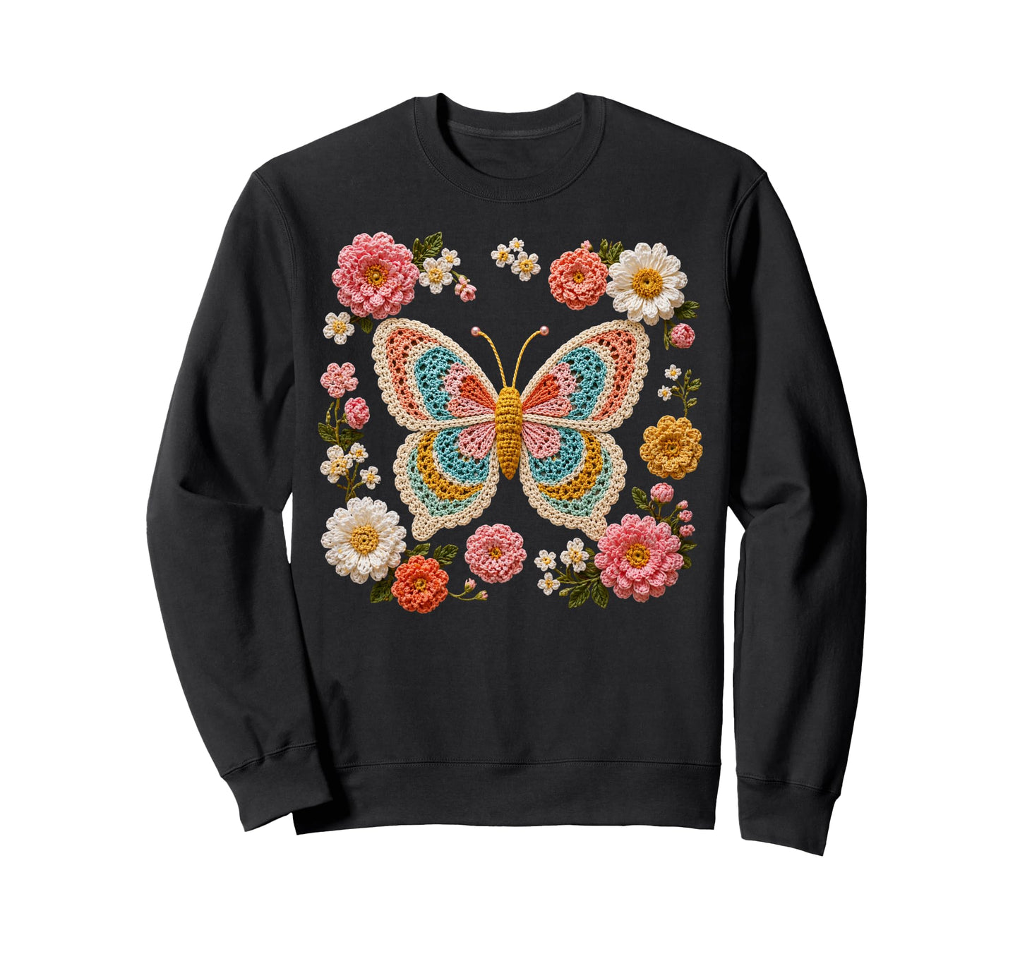 Crochet Butterfly Floral Shapes Sweatshirt - Streetwear Style for Adults - T-Shirt, Sweatshirt, Hoodie