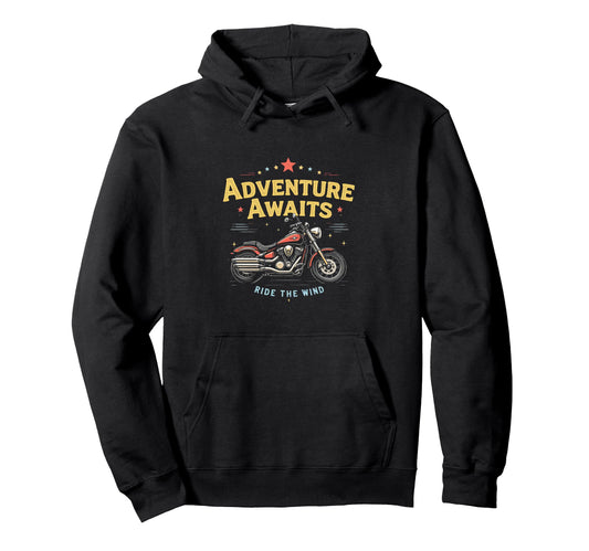 Adventure Awaits Ride Wind Motorcycle Hoodie - Unique Graphic Unisex - T-Shirt, Sweatshirt, Hoodie
