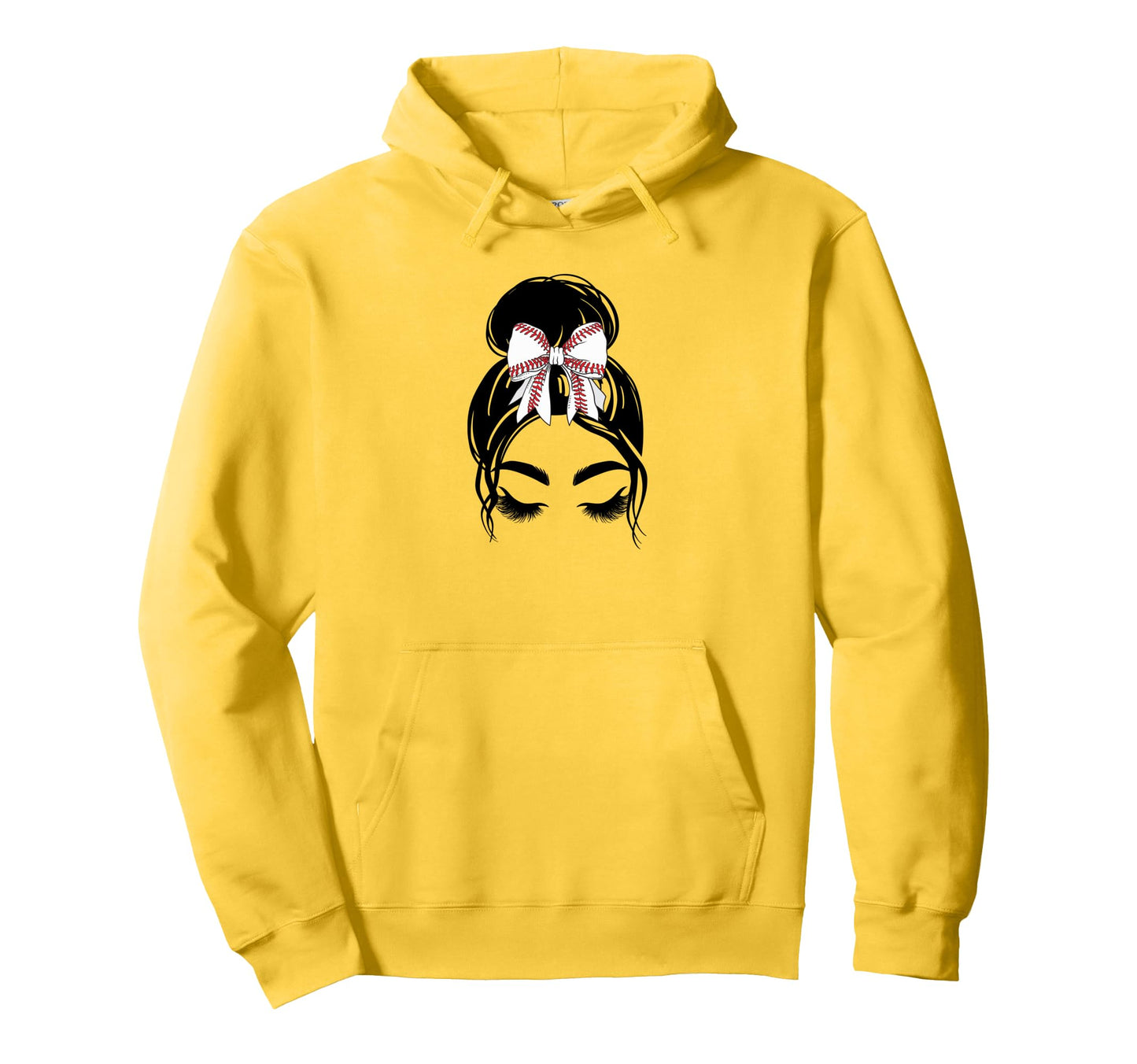 Messy Bun Sports Fan Team Baseball Bow Hoodie - Novelty Apparel Men Women - T-Shirt, Sweatshirt, Hoodie