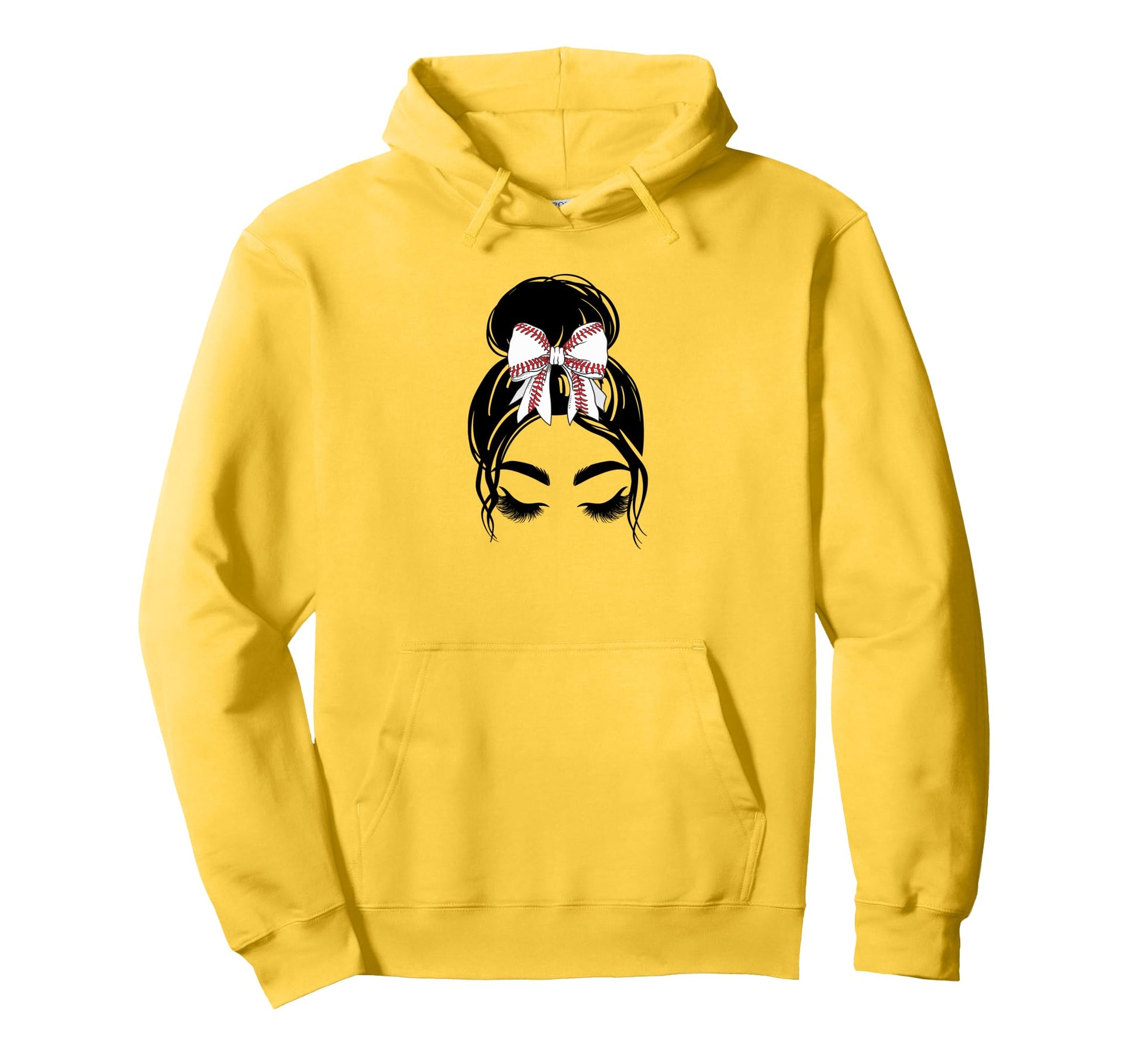 Messy Bun Sports Fan Team Baseball Bow Hoodie - Novelty Apparel Men Women - T-Shirt, Sweatshirt, Hoodie