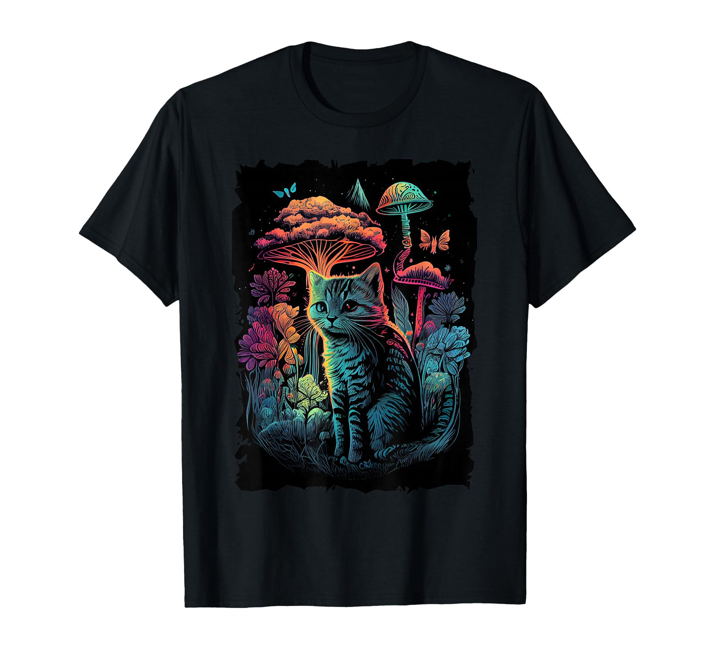 Cat Mushrooms 70S Psychedelic T-Shirt - Unique Graphic for Adults - T-Shirt, Sweatshirt, Hoodie