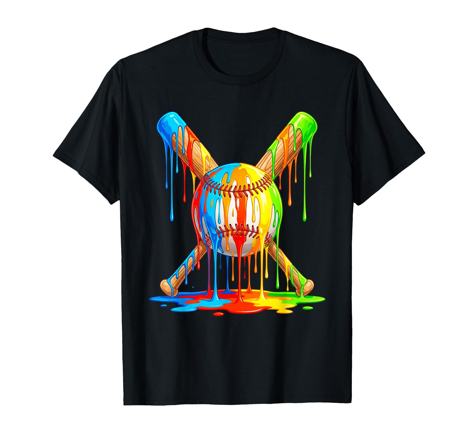 Baseball Drip Ice Cream Multicolor T-Shirt - Fun Novelty Design for Adults - T-Shirt, Sweatshirt, Hoodie
