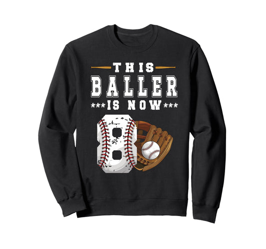 8Th Birthday Baseball Eight Year Sweatshirt - Custom Art Print for Adults - T-Shirt, Sweatshirt, Hoodie