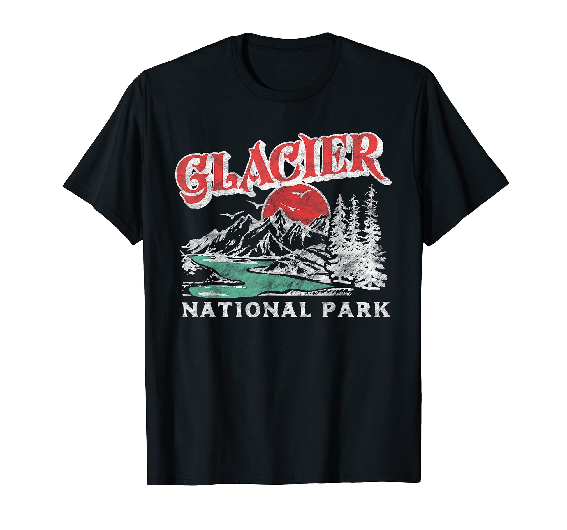 Glacier National Park 80S Mountains T-Shirt - Unique Graphic Unisex - T-Shirt, Sweatshirt, Hoodie