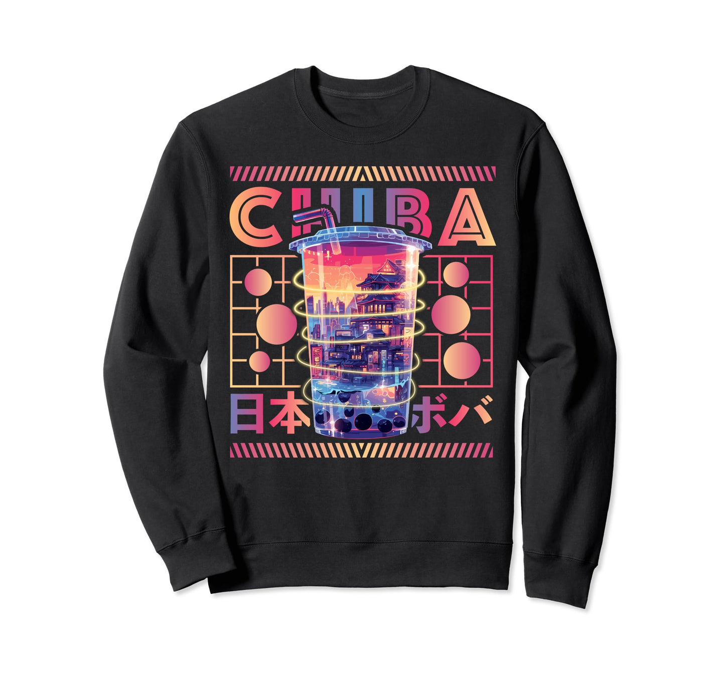 Chiba City 80S Synthwave Boba Tea Japan Sweatshirt - Trendy Graphic Unisex - T-Shirt, Sweatshirt, Hoodie