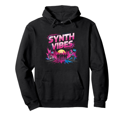 1980S Synthwave Synth Vibes Watercolor Art Hoodie - Novelty Apparel Unisex - T-Shirt, Sweatshirt, Hoodie