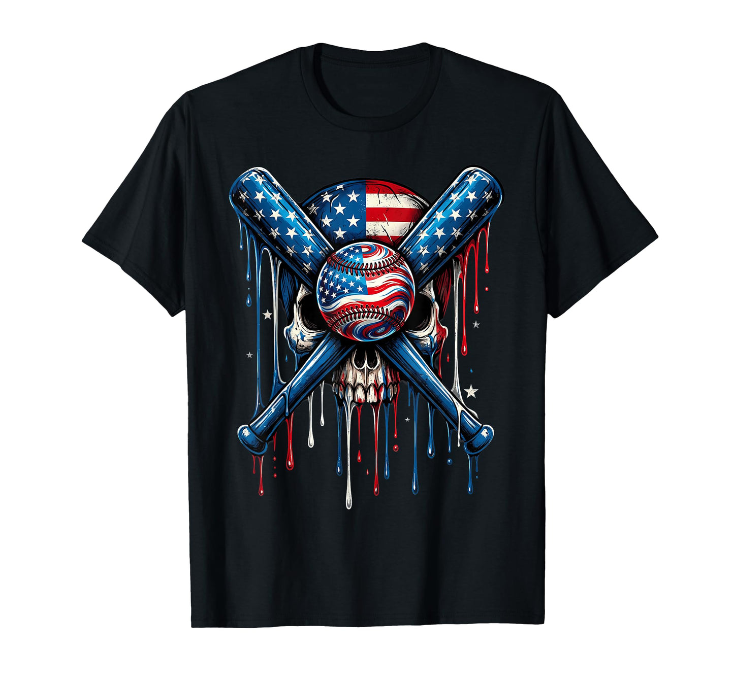 American Flag Baseball Drip T-Shirt - Casual Everyday Wear Men Women - T-Shirt, Sweatshirt, Hoodie