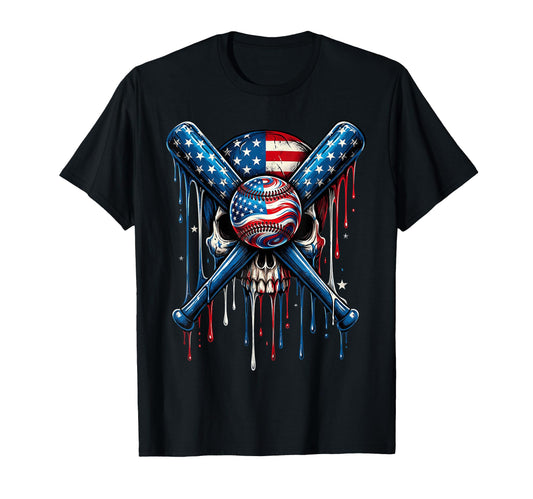 American Flag Baseball Drip T-Shirt - Casual Everyday Wear Men Women - T-Shirt, Sweatshirt, Hoodie