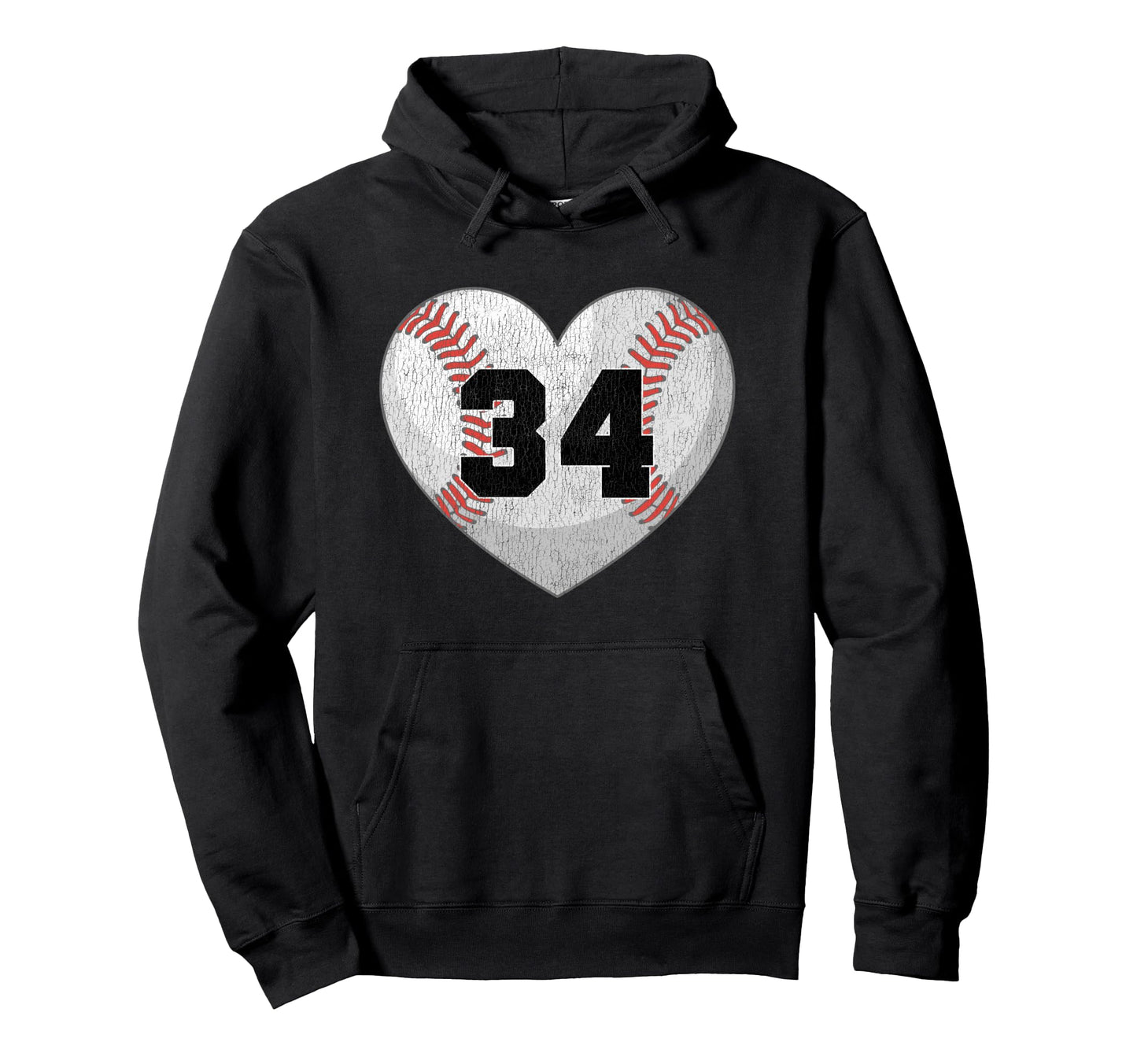 Baseball Number 34 Distressed Heart Hoodie - Aesthetic Graphic Men Women - T-Shirt, Sweatshirt, Hoodie