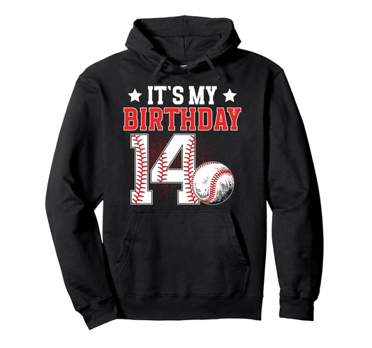 14Th Baseball Birthday Party 14 Year Hoodie - Custom Art Print Men Women - T-Shirt, Sweatshirt, Hoodie
