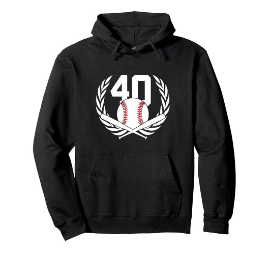 40 Years Number 40 Baseball 40Th Birthday Hoodie - Unique Graphic Men Women - T-Shirt, Sweatshirt, Hoodie
