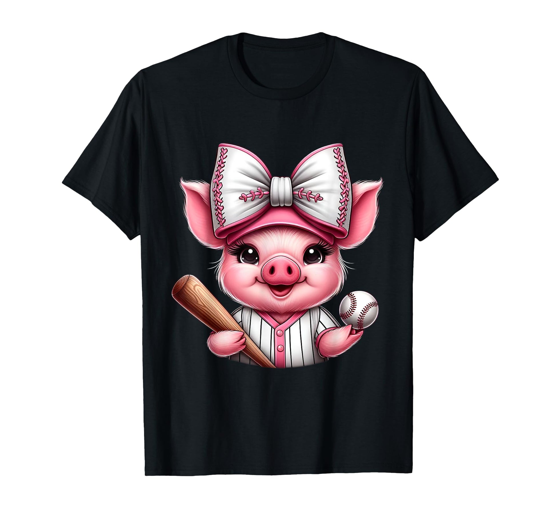 Pig Baseball Coquette Bow Pig Baseball T-Shirt - Unique Graphic for Adults - T-Shirt, Sweatshirt, Hoodie