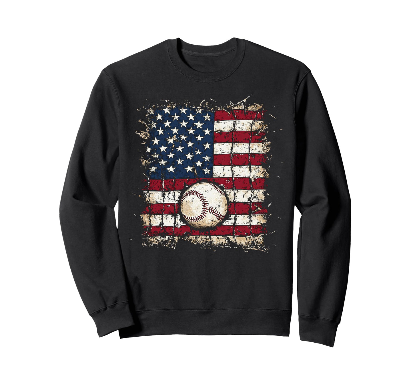 American Flag Baseball Distressed Sweatshirt - Fun Novelty Design Unisex - T-Shirt, Sweatshirt, Hoodie