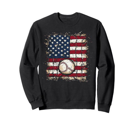 American Flag Baseball Distressed Sweatshirt - Fun Novelty Design Unisex - T-Shirt, Sweatshirt, Hoodie