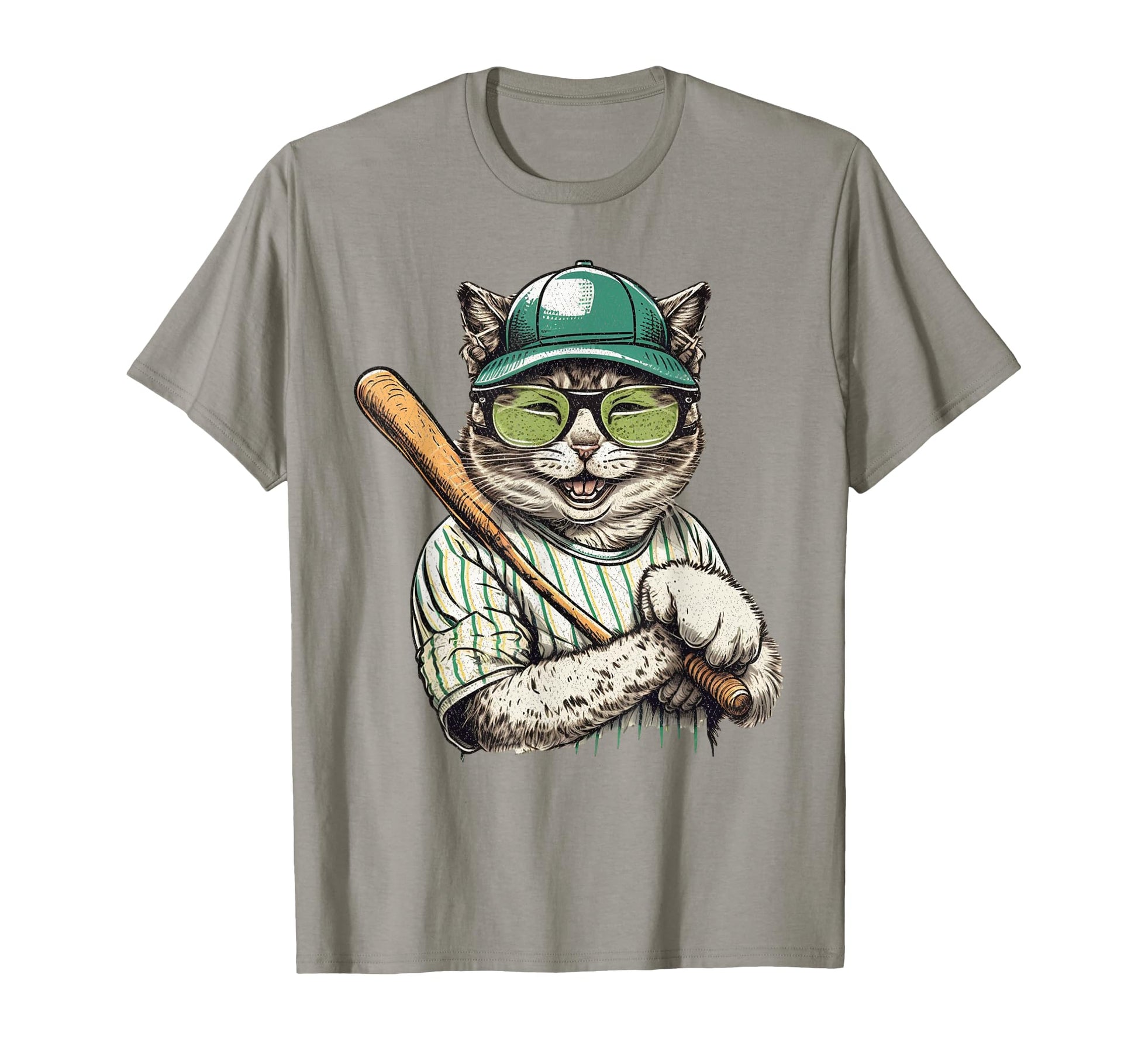 Cat Playing Baseball Baseball Bat T-Shirt - Minimalist Print Men Women - T-Shirt, Sweatshirt, Hoodie