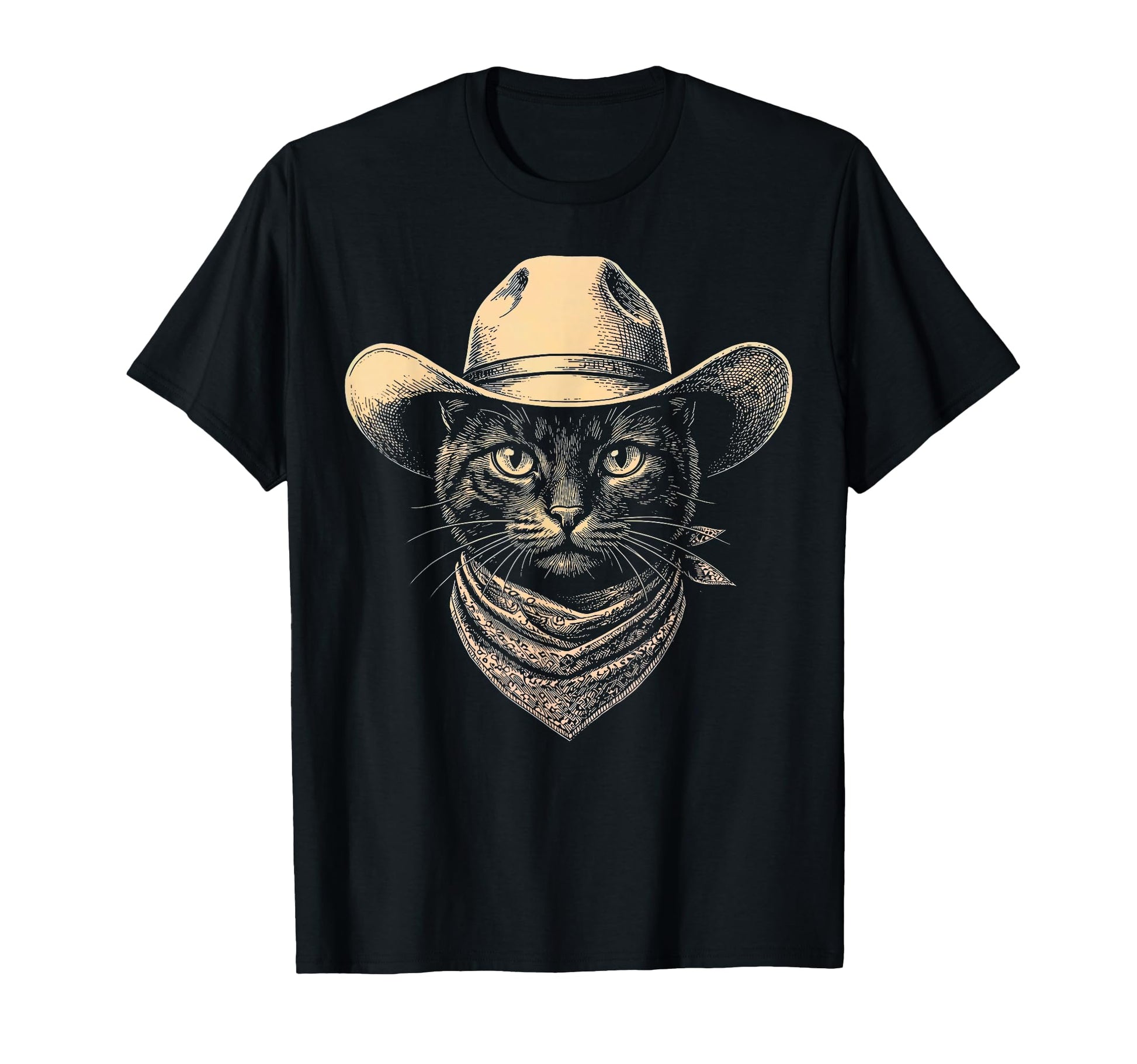 Cat Cowboy Hat Bandana Western T-Shirt - Fun Novelty Design for Adults - T-Shirt, Sweatshirt, Hoodie