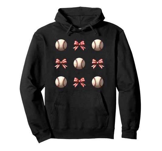 Baseball Coquette Bow Funny Bow Baseball Hoodie - Graphic Print for Adults - T-Shirt, Sweatshirt, Hoodie