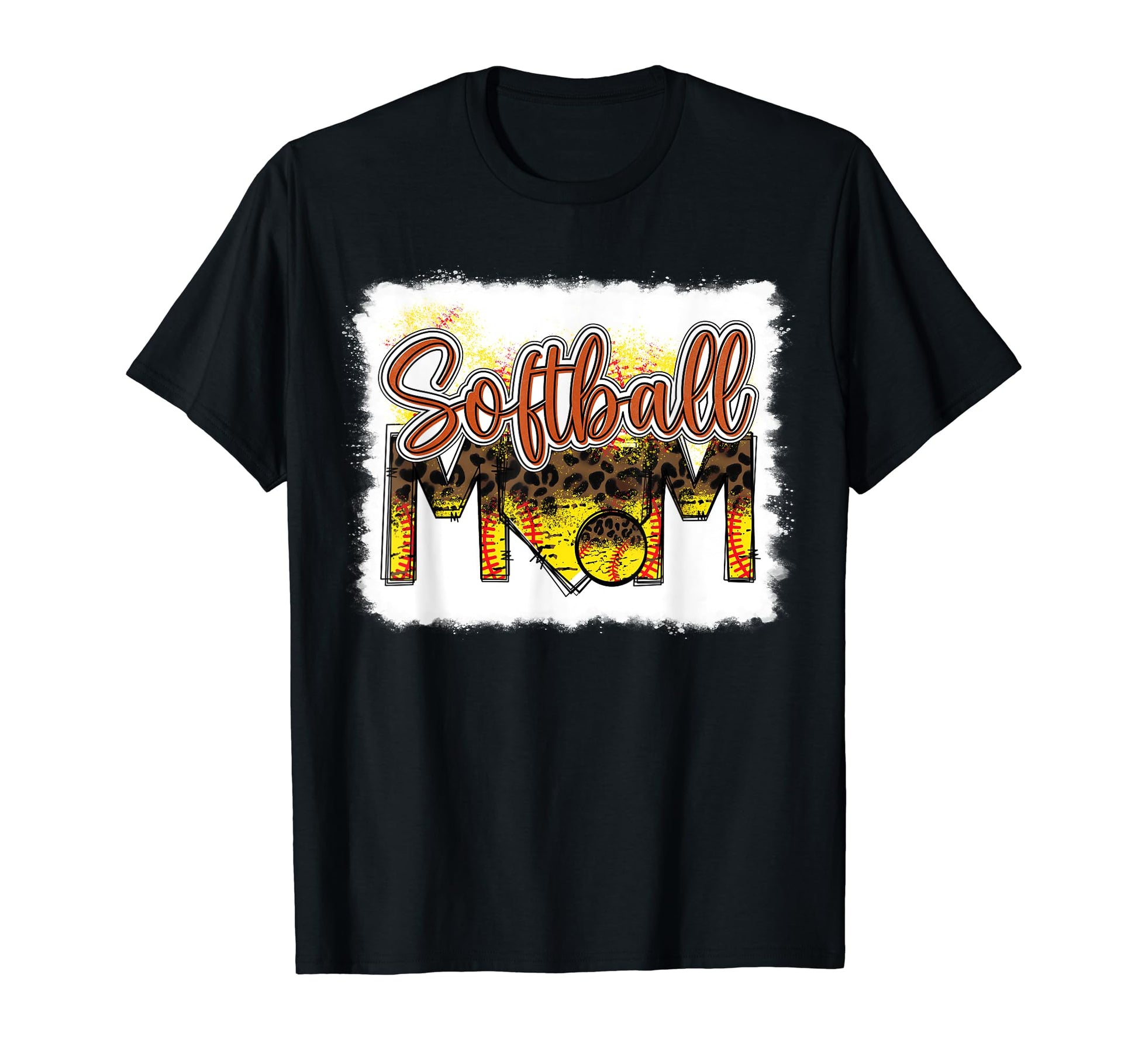 Bleached Softball Mom Leopard Funny T-Shirt - Unique Graphic Unisex - T-Shirt, Sweatshirt, Hoodie