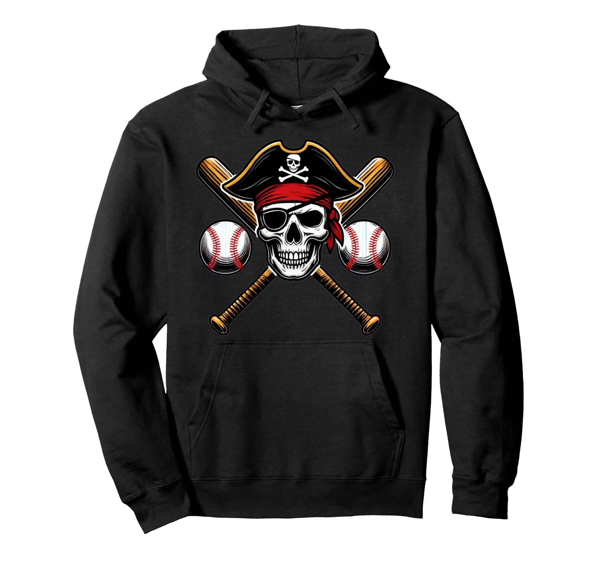 Pirate Baseball Skull Game Day Hoodie - Trendy Graphic for Adults - T-Shirt, Sweatshirt, Hoodie
