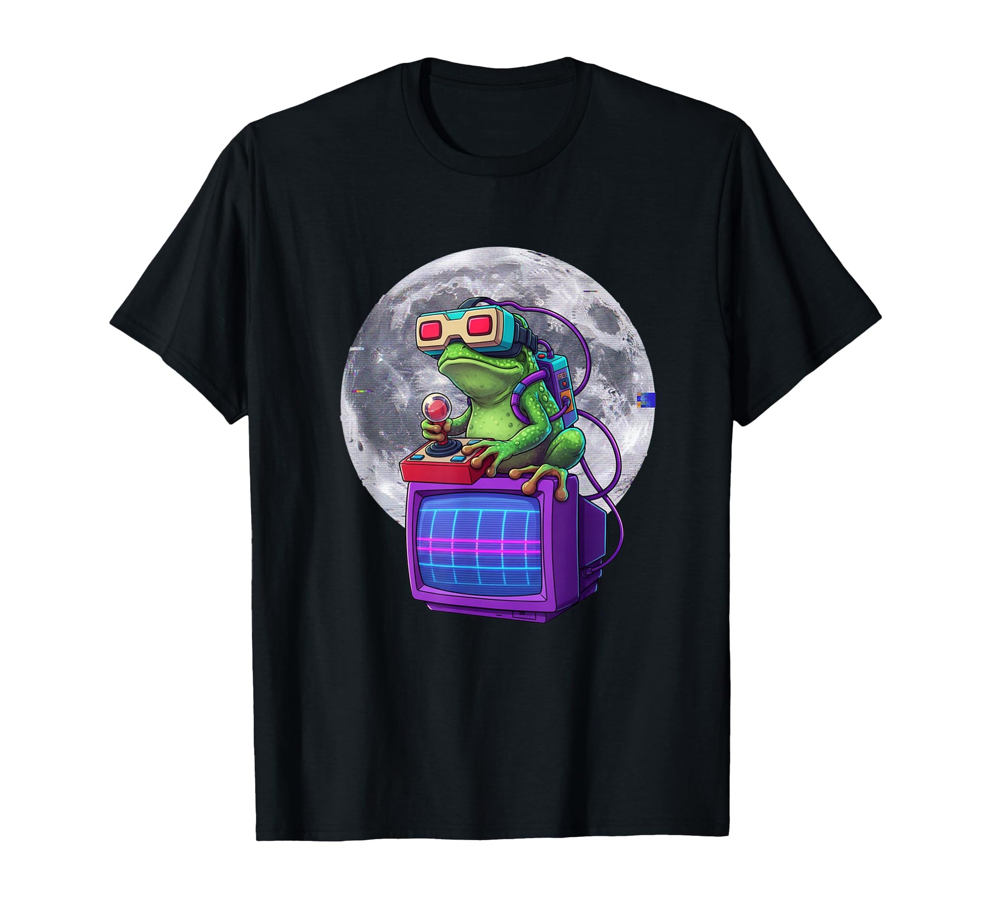 Vr Frog 80S Gamer Moon Aesthetic T-Shirt - Trendy Graphic Unisex - T-Shirt, Sweatshirt, Hoodie