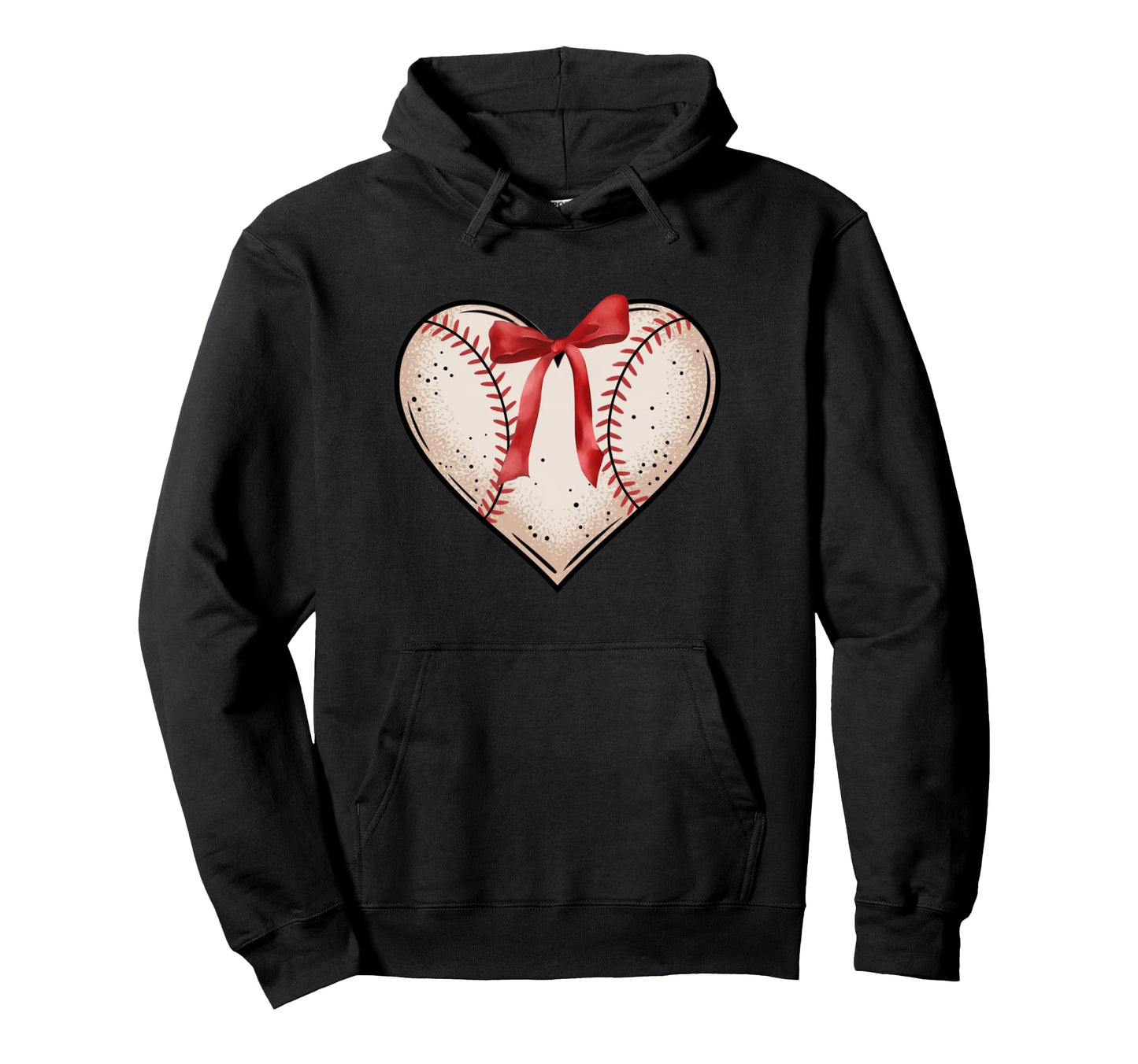 Baseball Heart Red Bow Hoodie - Minimalist Print for Adults - T-Shirt, Sweatshirt, Hoodie