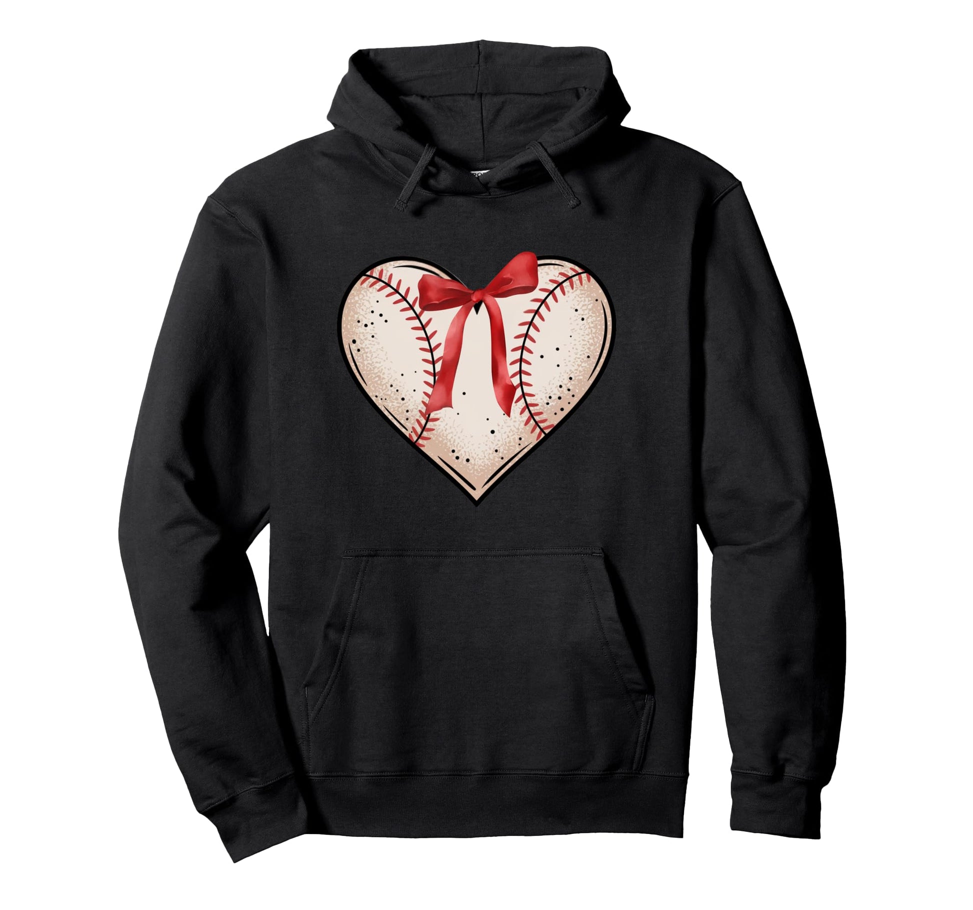 Baseball Heart Red Bow Hoodie - Minimalist Print for Adults - T-Shirt, Sweatshirt, Hoodie