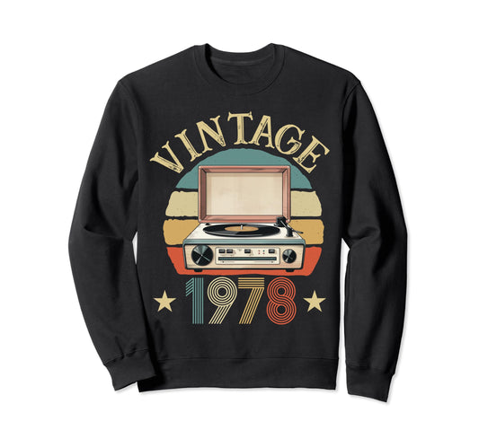1978 Born 1978 Sunset Vinyl Record Sweatshirt - Unique Graphic Unisex - T-Shirt, Sweatshirt, Hoodie