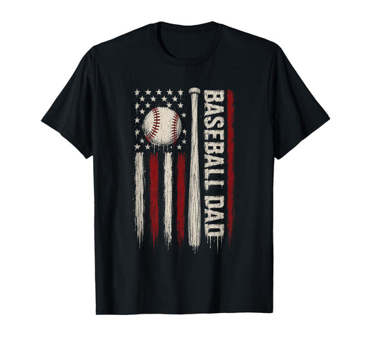 Baseball Dad American Flag Patriotic T-Shirt - Custom Art Print for Adults - T-Shirt, Sweatshirt, Hoodie