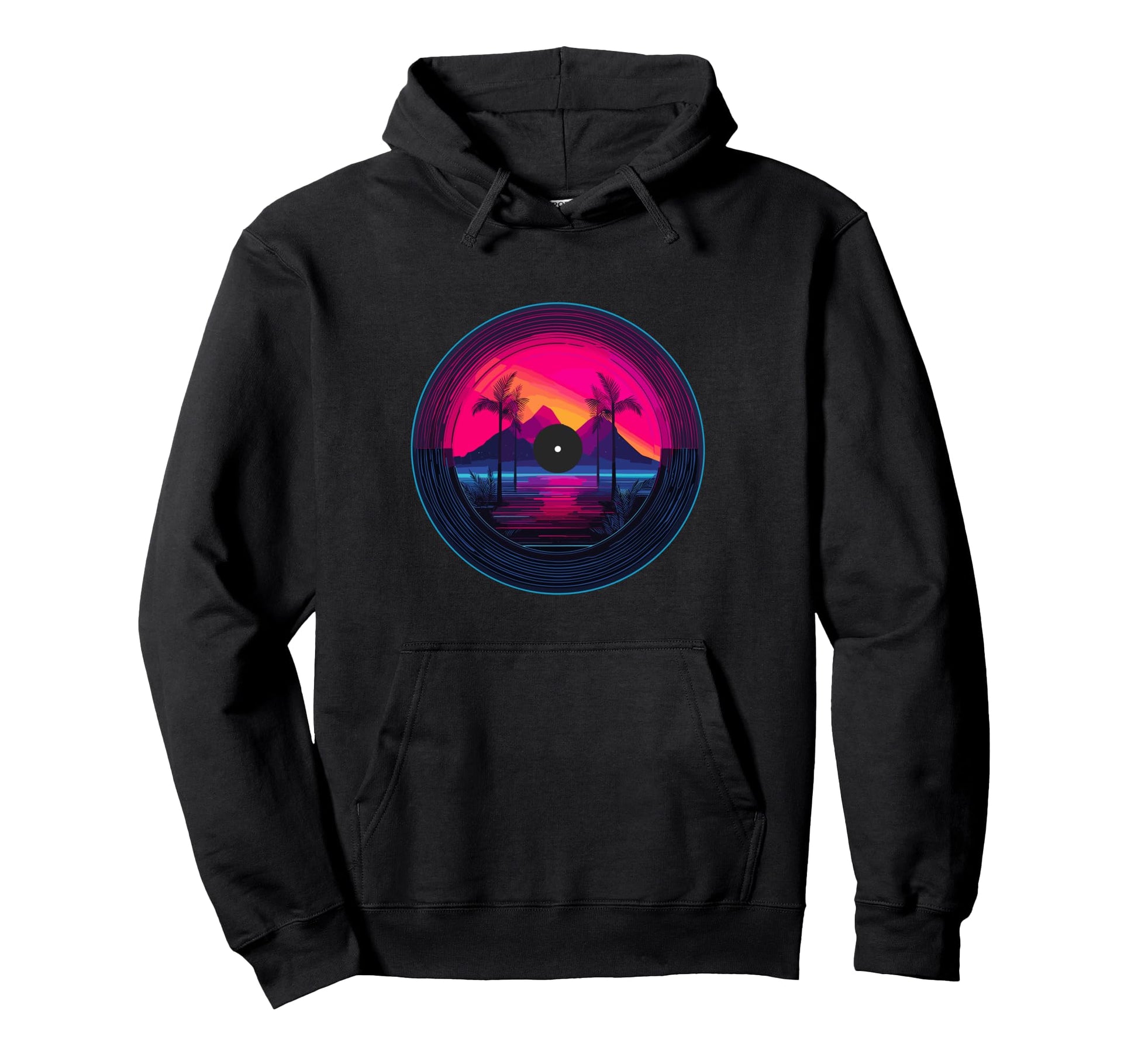 Palm Tree Vinyl Record Vaporwave Music Hoodie - Graphic Print Men Women - T-Shirt, Sweatshirt, Hoodie
