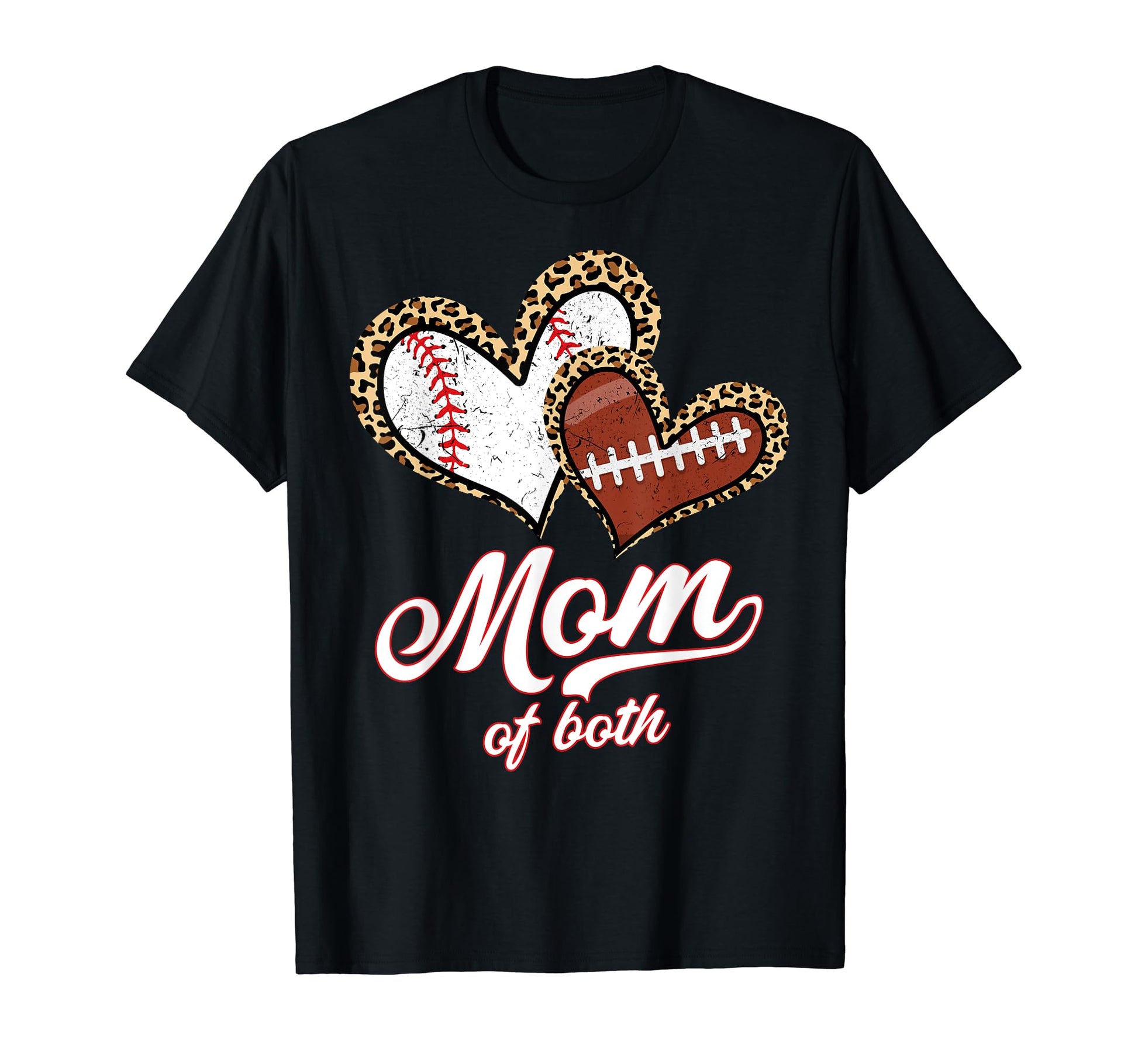 Mom Both Baseball Football Leopard Heart T-Shirt - Trendy Graphic Unisex - T-Shirt, Sweatshirt, Hoodie