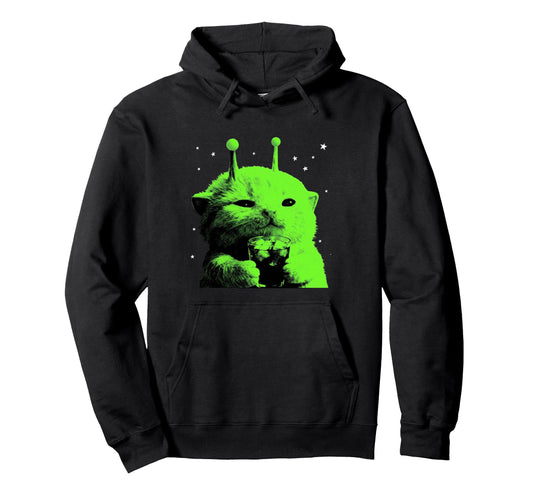 Alien Cat Ufo Meme Silly Space Kitty Hoodie - Aesthetic Graphic Unisex - T-Shirt, Sweatshirt, Hoodie